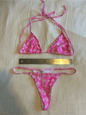 Bright Swim Pink Floral String Bikini